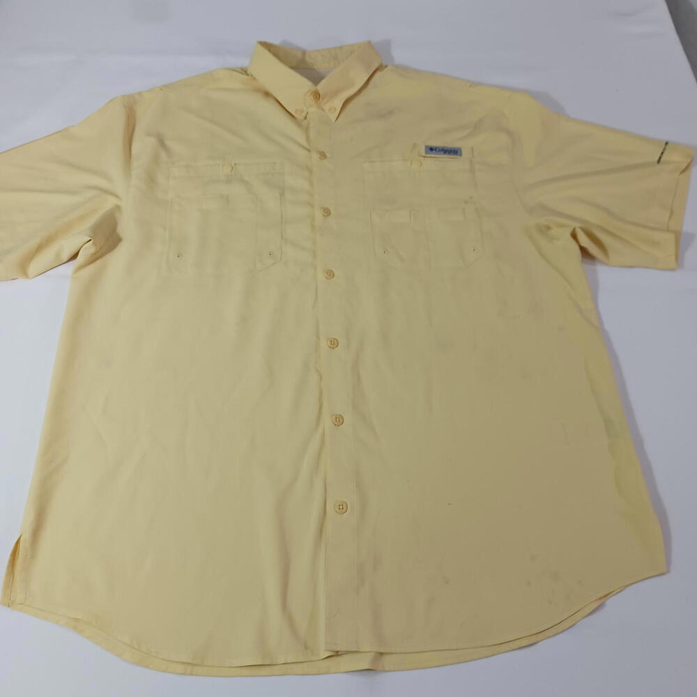 Columbia FM7266 Omni-Shade Men's L Yellow Shirt PFG Vented Fishing Short Sleeve